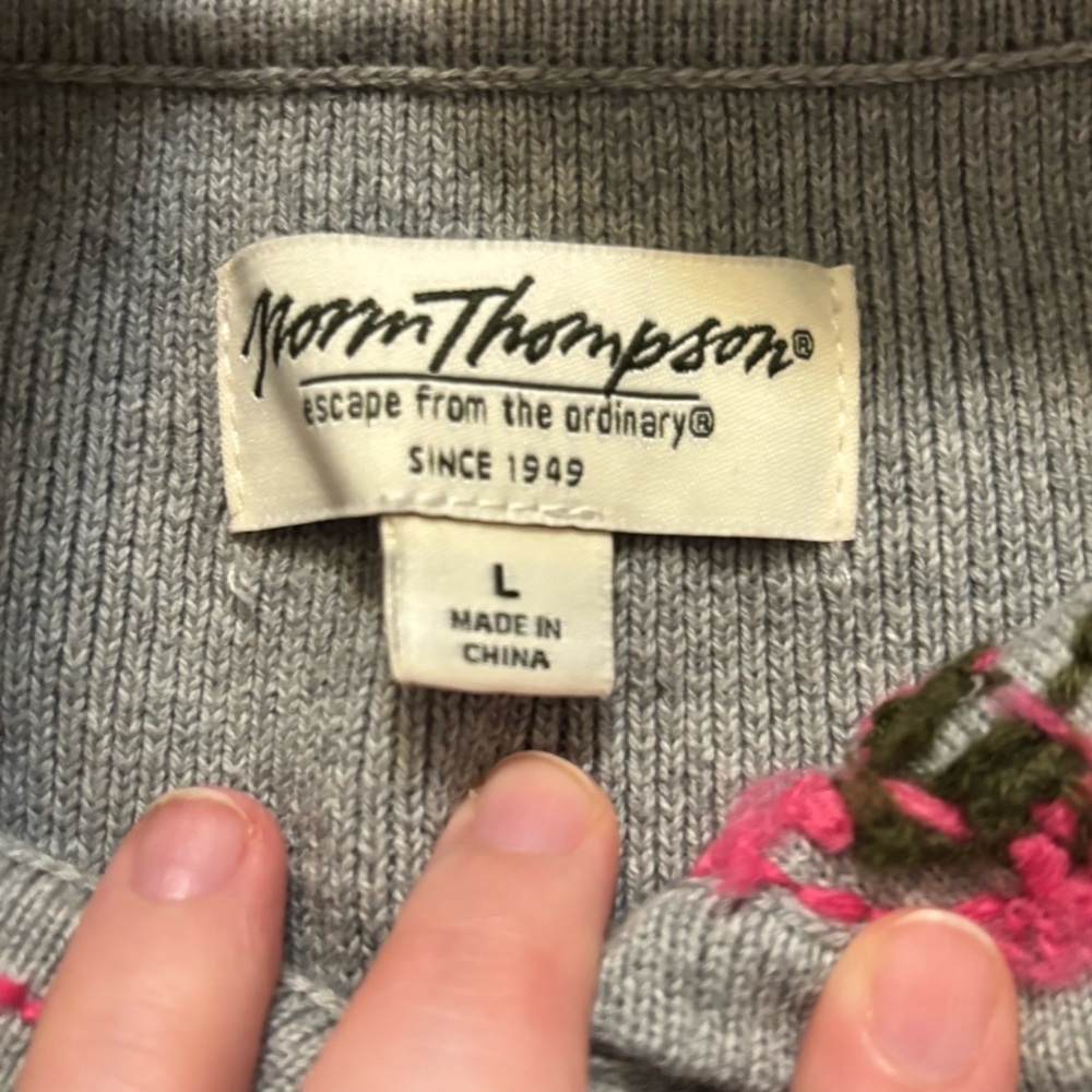 Vintage Norm Thompson Embroidered Cardigan Womens Size Large Floral Gray Buttons - Picture 4 of 6